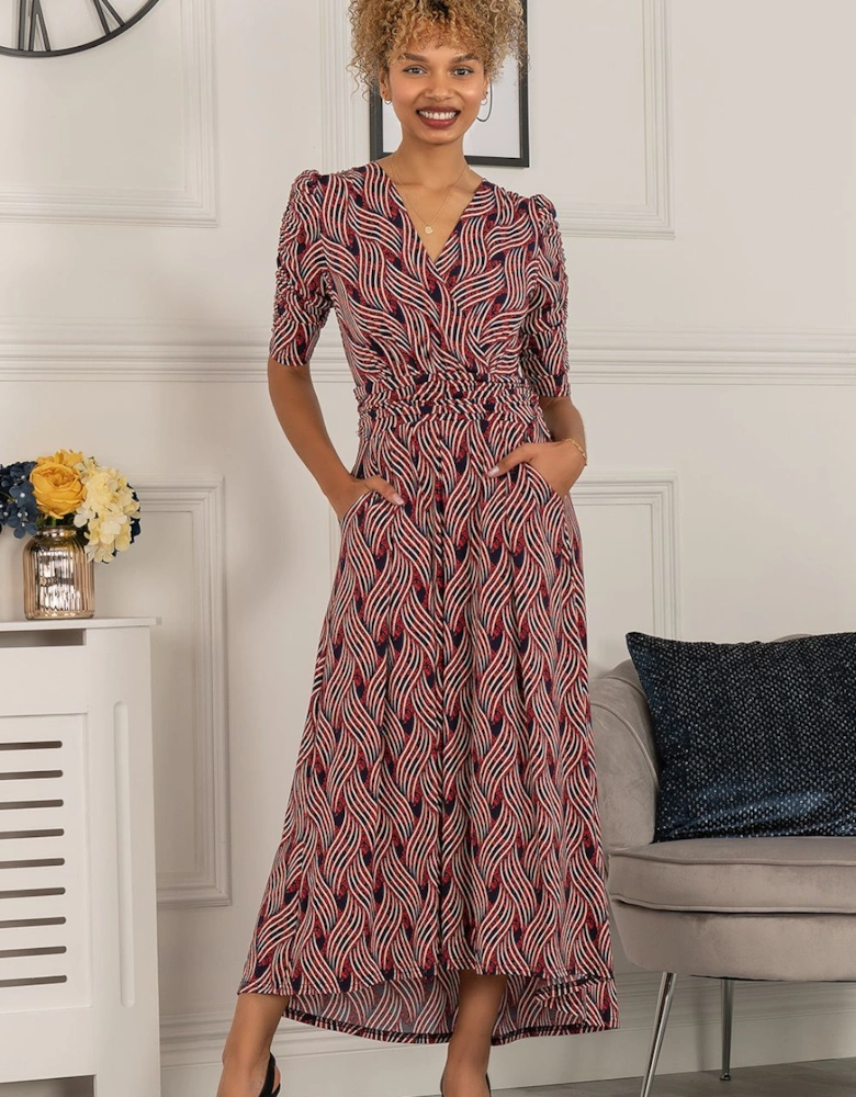 Maanasi Ruched Sleeve Jersey Maxi Dress