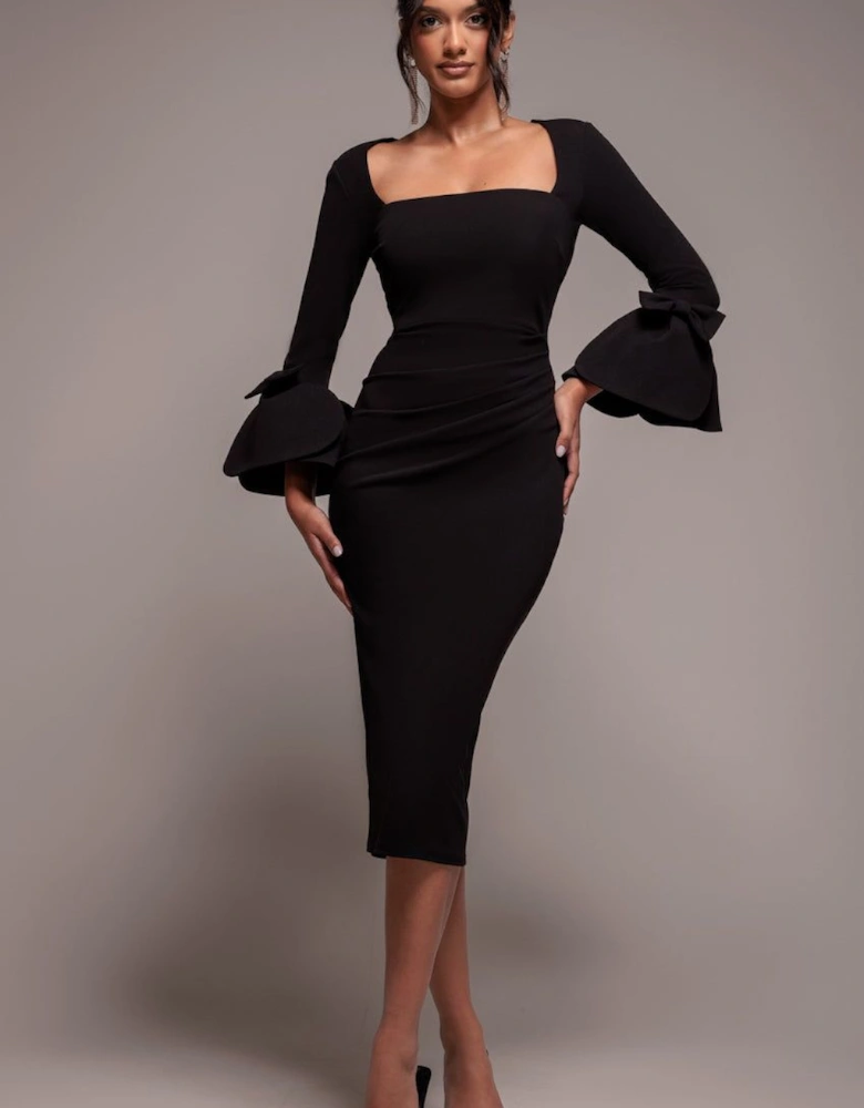 Petal Bow Sleeve Frill Midi Dress