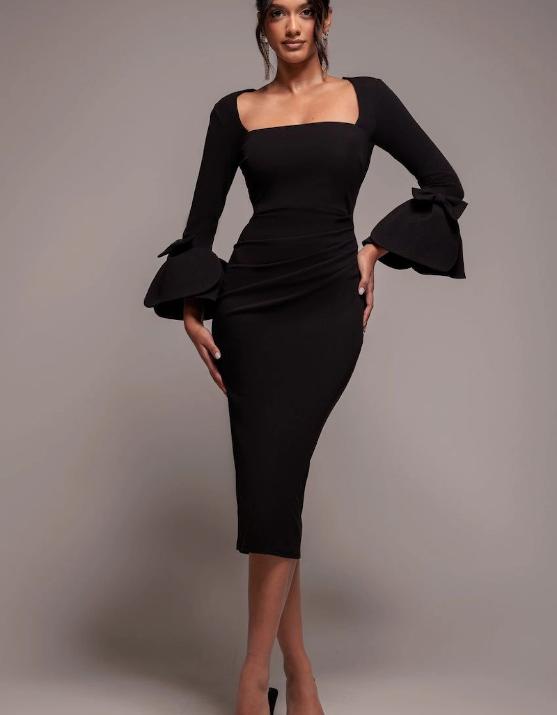 Petal Bow Sleeve Frill Midi Dress, 2 of 1