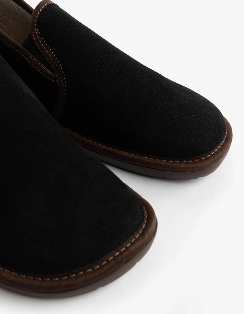 663 Mens Suede Full Slippers Black