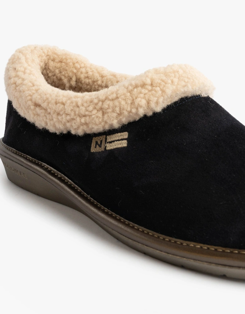 1754 Womens Full Fur Cuff Slippers Marine Blue