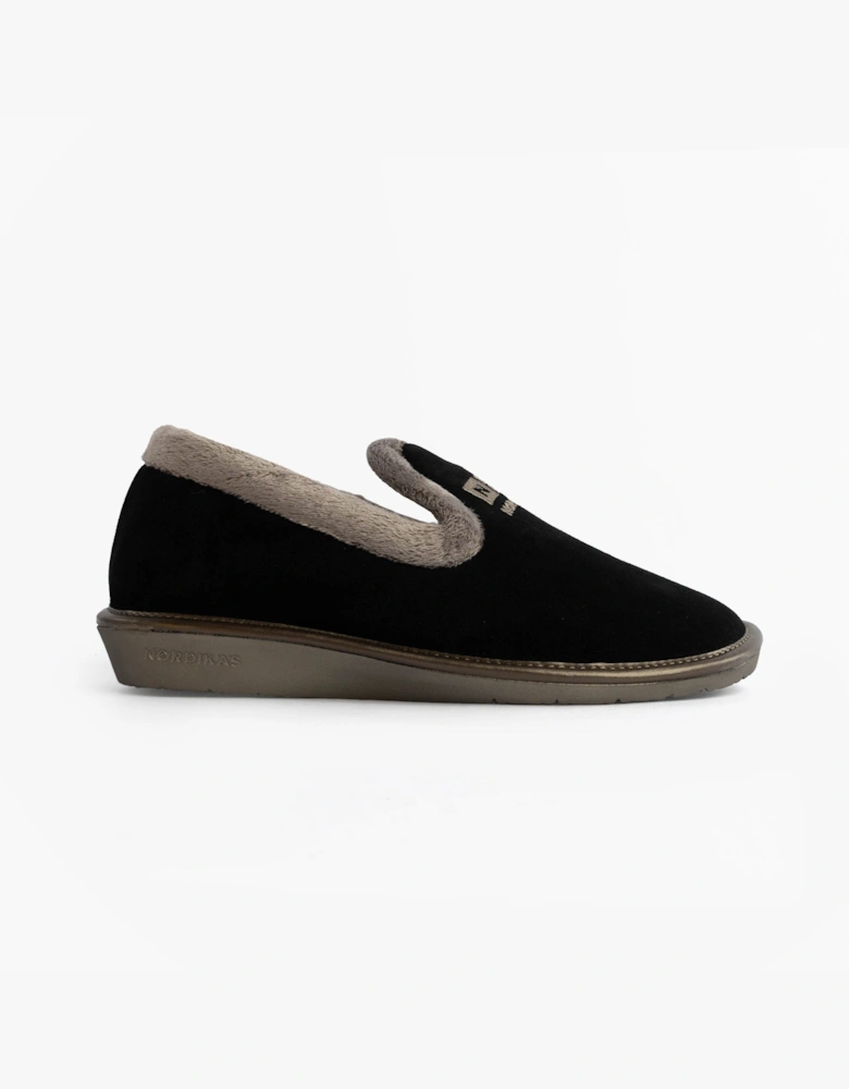 305 Womens Suede Full Slippers Black