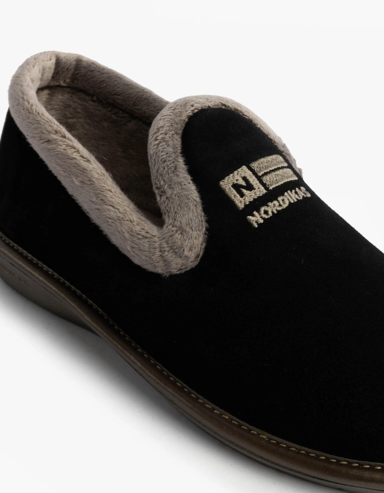 305 Womens Suede Full Slippers Black
