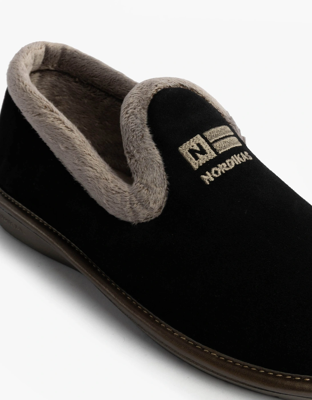 305 Womens Suede Full Slippers Black
