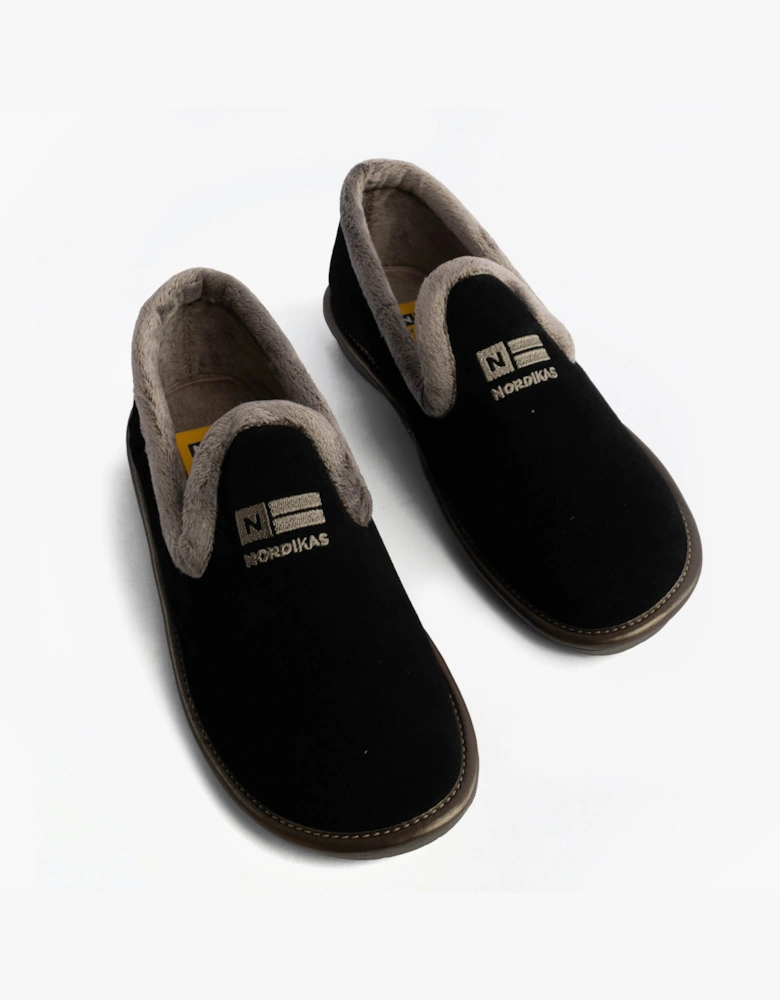 305 Womens Suede Full Slippers Black