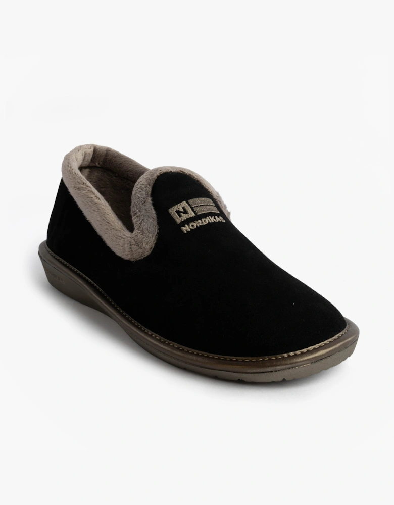 305 Womens Suede Full Slippers Black