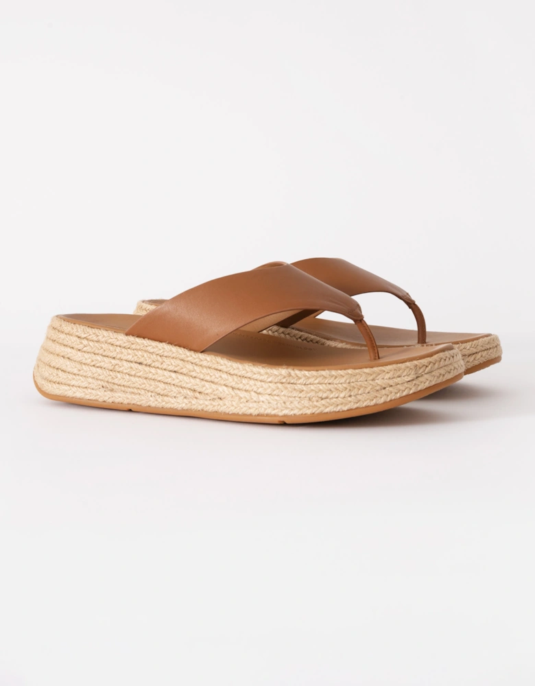 Womens F-Mode Espadrille Leather Flatform T/Post Sandals
