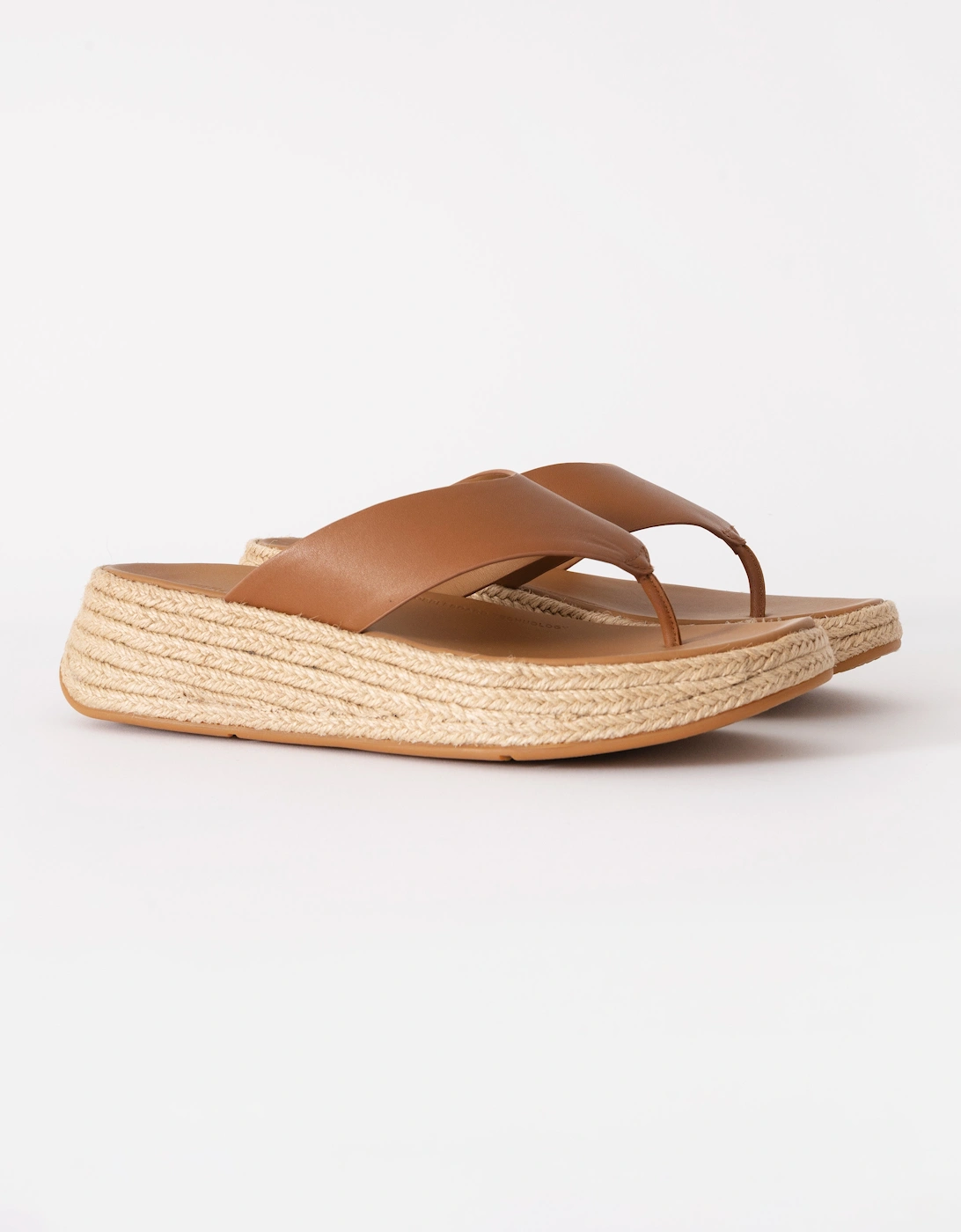 Womens F-Mode Espadrille Leather Flatform T/Post Sandals