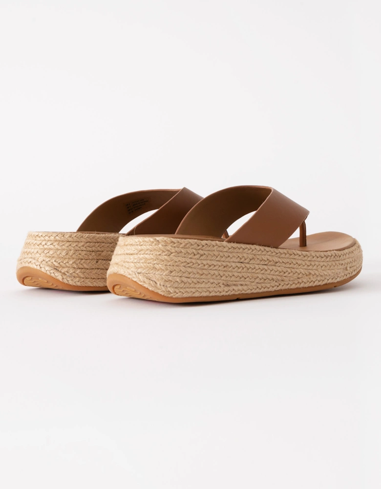 Womens F-Mode Espadrille Leather Flatform T/Post Sandals