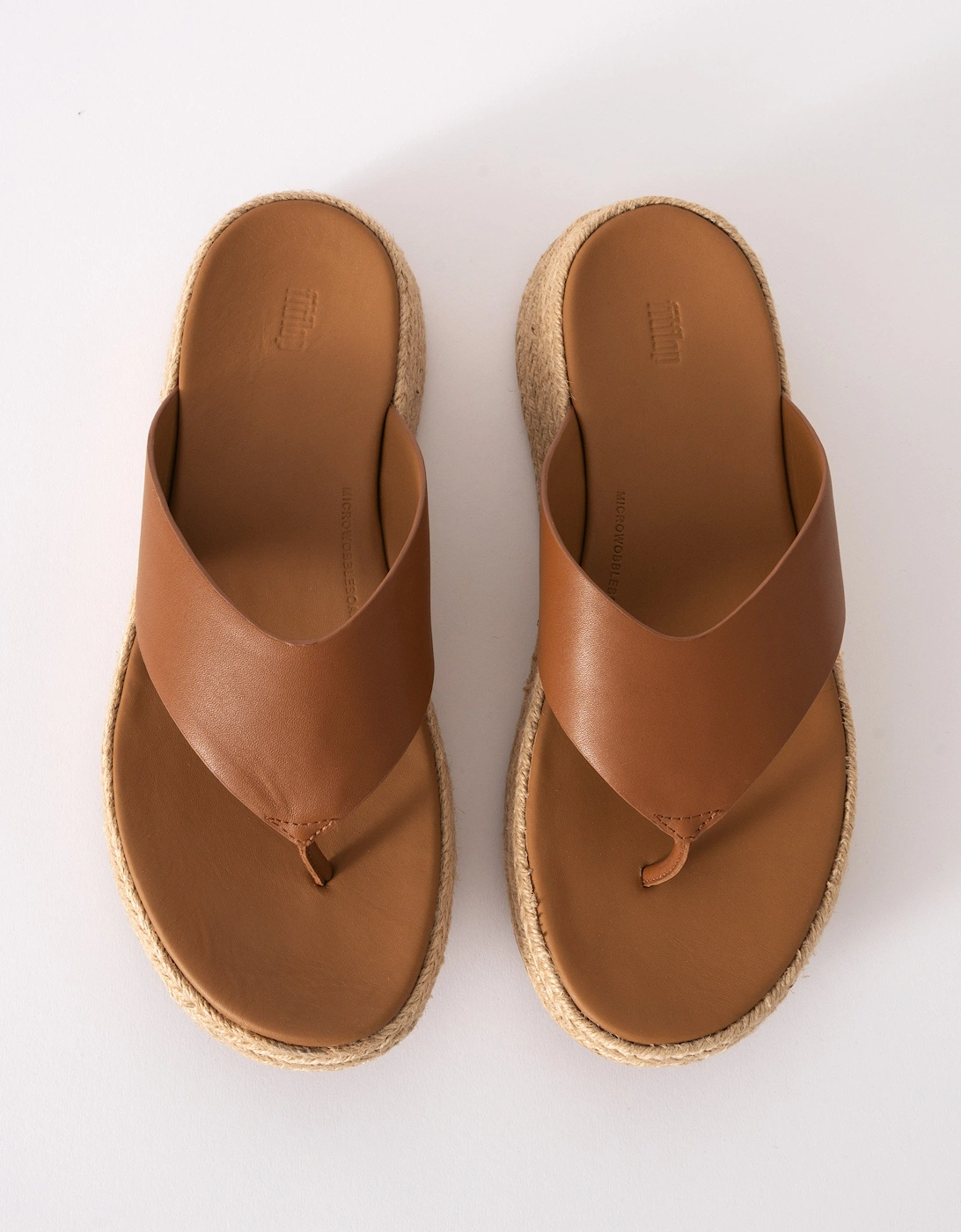 Womens F-Mode Espadrille Leather Flatform T/Post Sandals