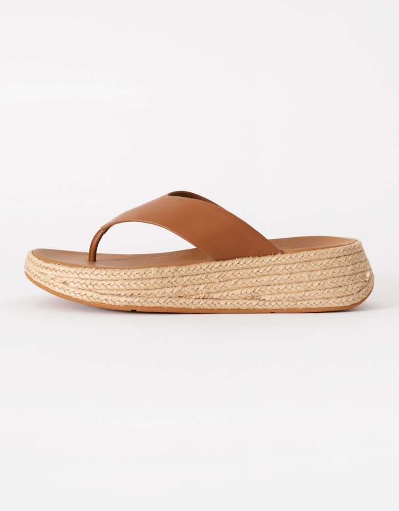 Womens F-Mode Espadrille Leather Flatform T/Post Sandals