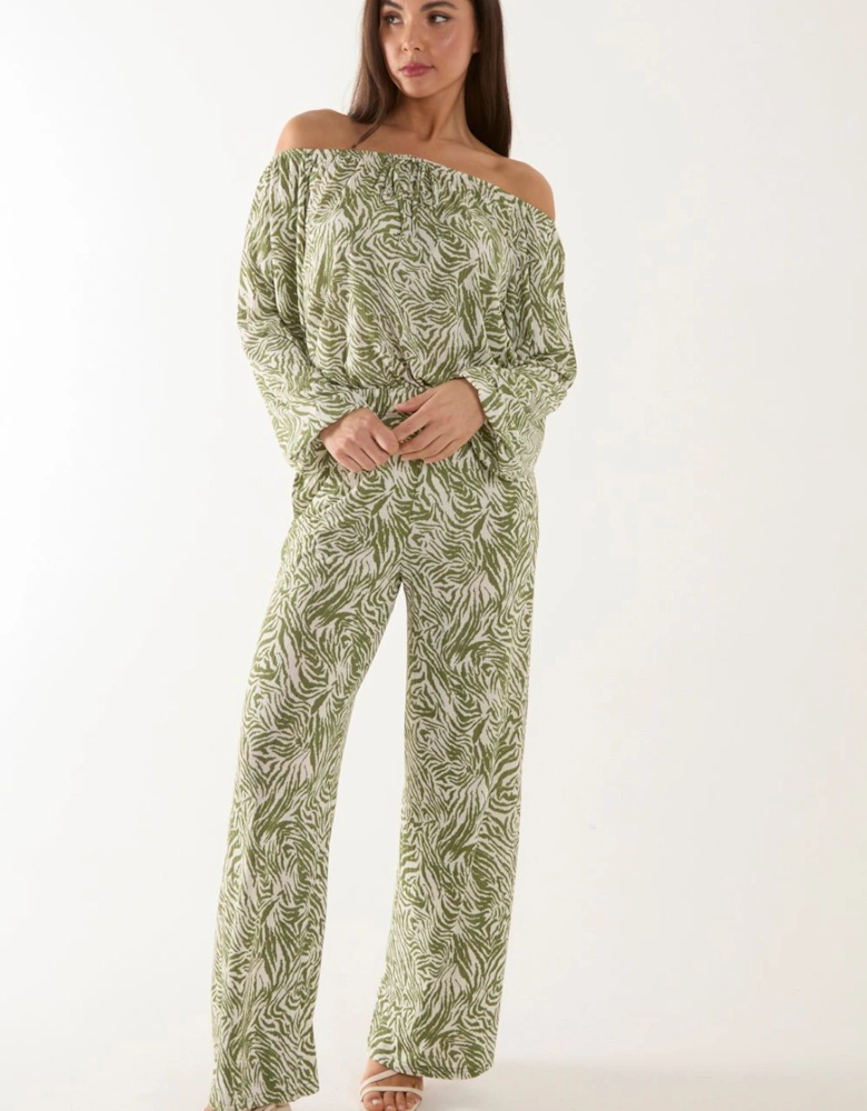 Off The Shoulder Top And Wide Leg Trouser Set