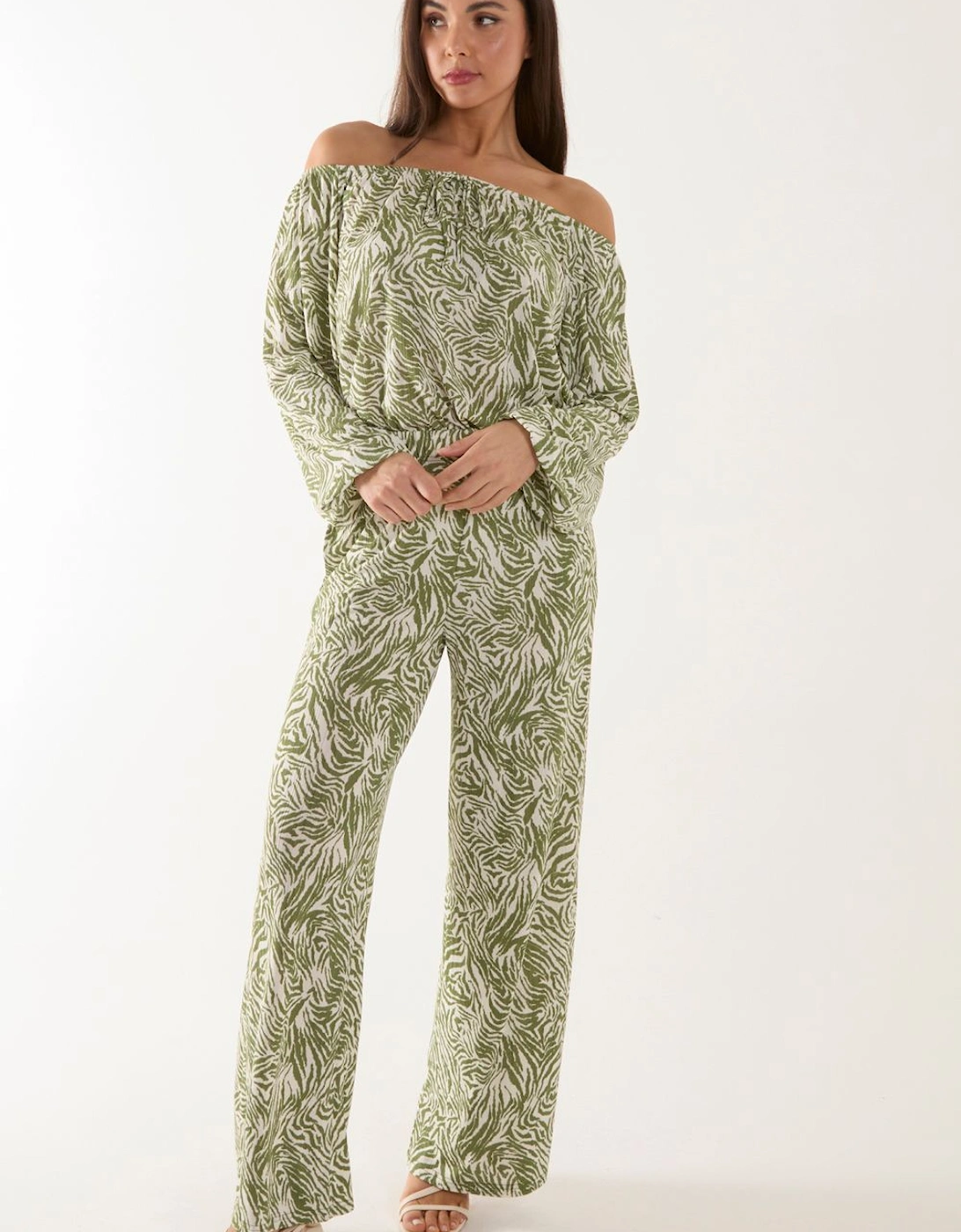 Off The Shoulder Top And Wide Leg Trouser Set, 2 of 1