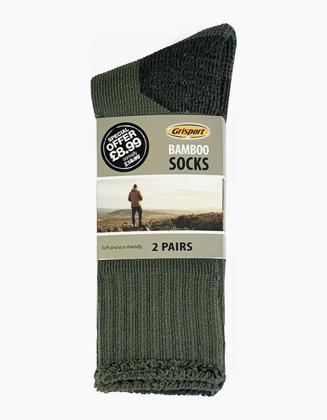Grisport Unisex Black Bamboo 2 Pack Mens Socks - Size: One Size