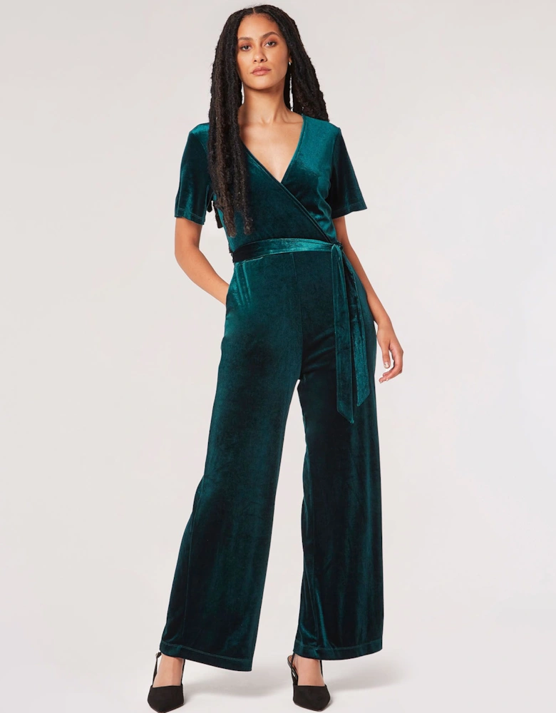 Velvet Wrap Culotte Jumpsuit