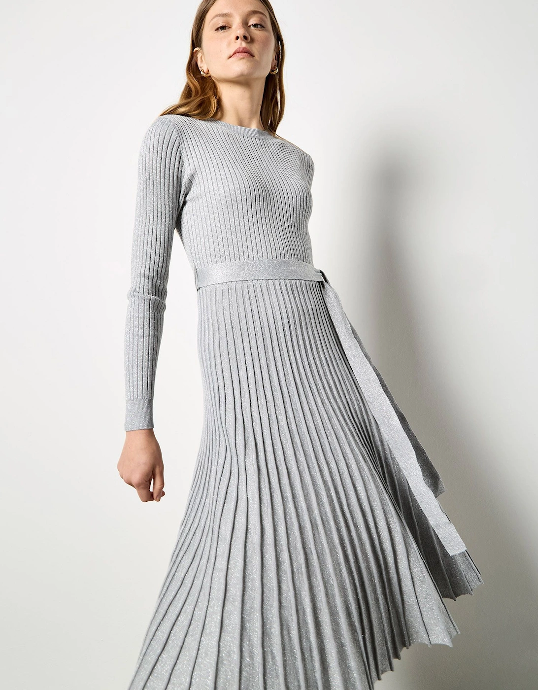 Rib Knit Pleated Midi Dress, 2 of 1