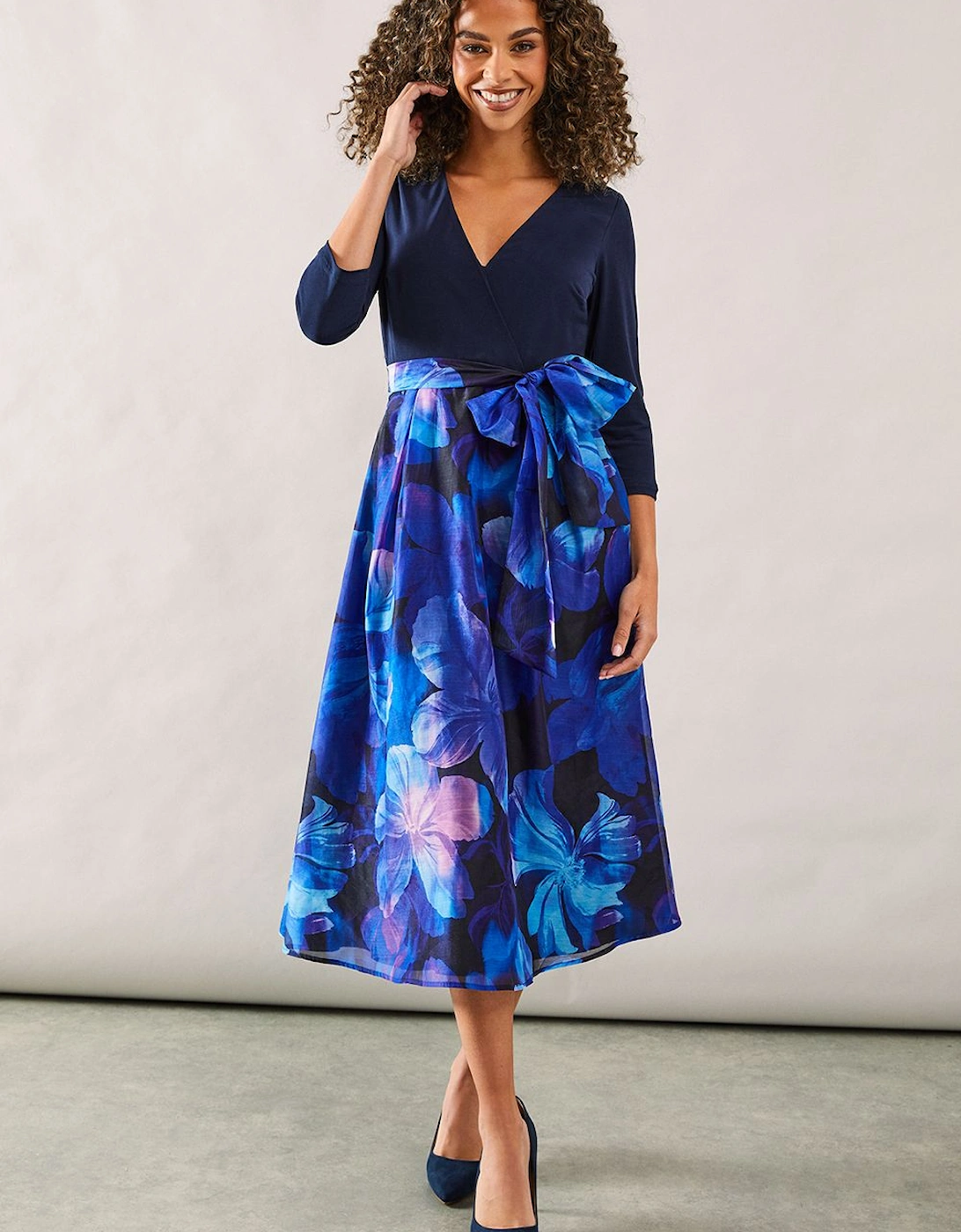 Occasion Printed Organza Wrap Midi Dress, 2 of 1