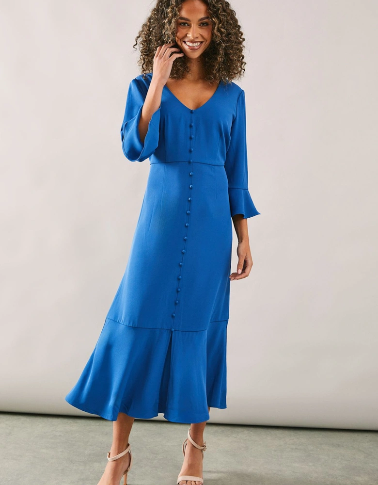 Occasion Button Flare Sleeve Midi Dress