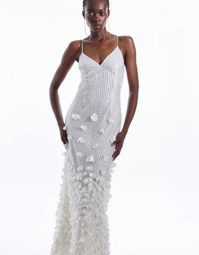 Petite Floral Applique Woven Strappy Maxi Dress