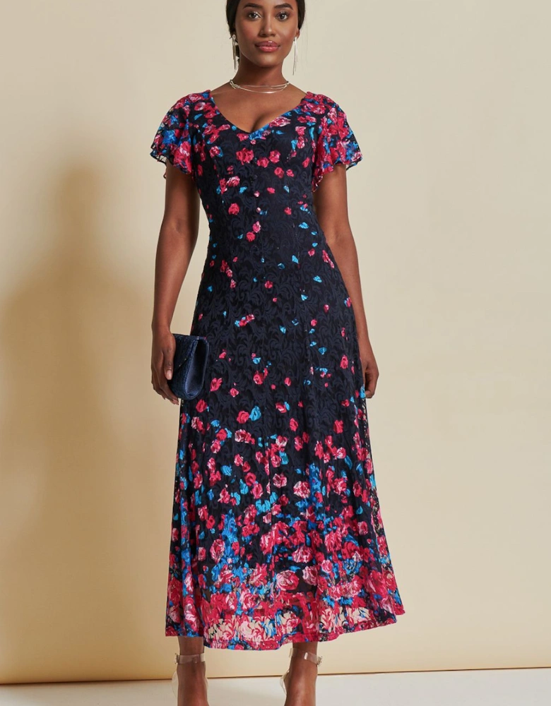 Mirrored Print Lace Maxi Dress