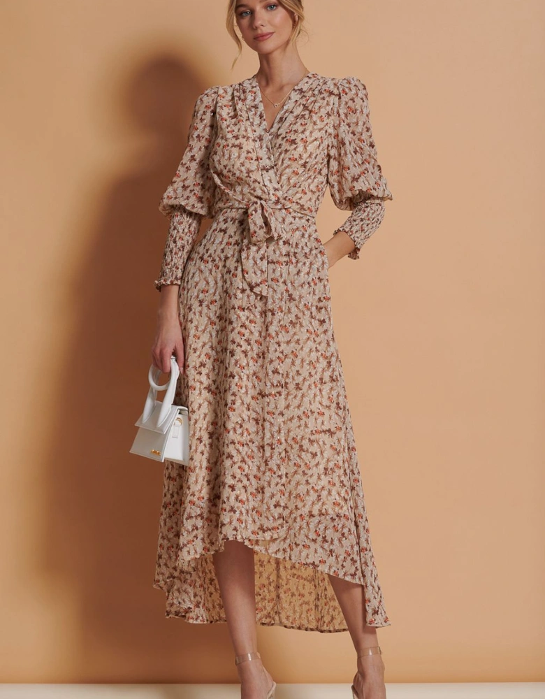 Chiffon Print Tie Waist Maxi Dress