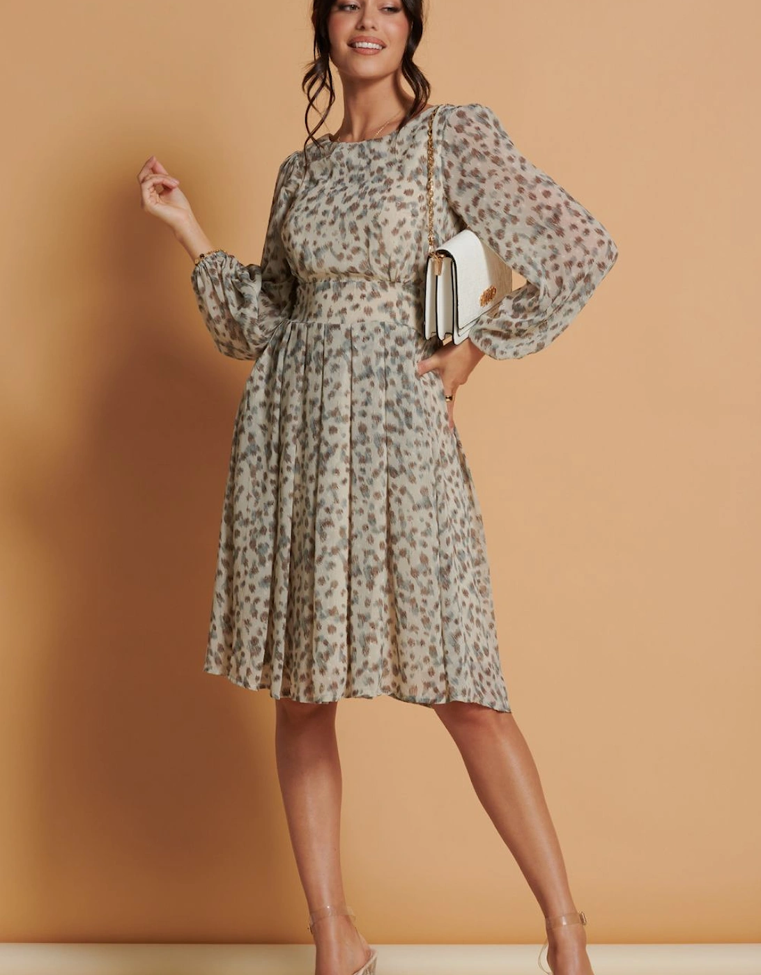 Long Sleeve Chiffon Midi Dress, 2 of 1