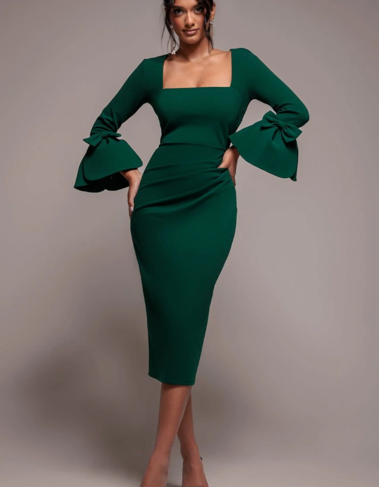 Petal Bow Sleeve Frill Midi Dress