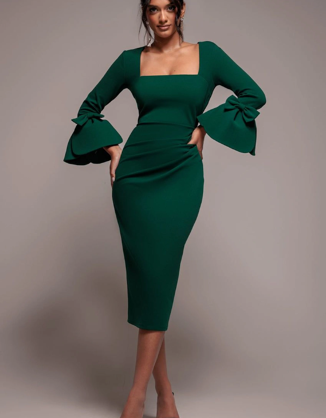 Petal Bow Sleeve Frill Midi Dress, 2 of 1