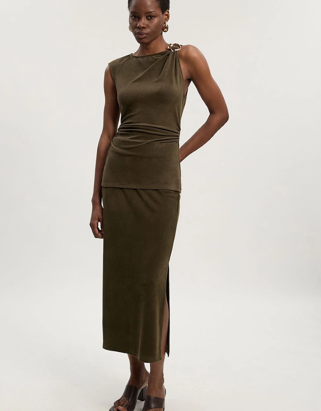 Brushed Textured Jersey Midi Pencil Skirt, 2 of 1