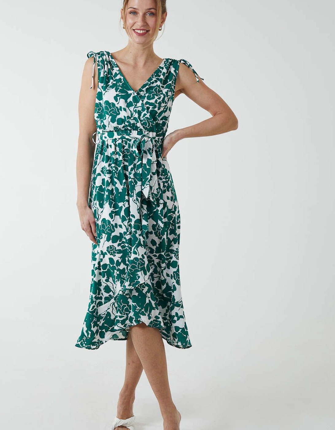 Wrap Front Midi Dress With Ruffle Hem, 2 of 1