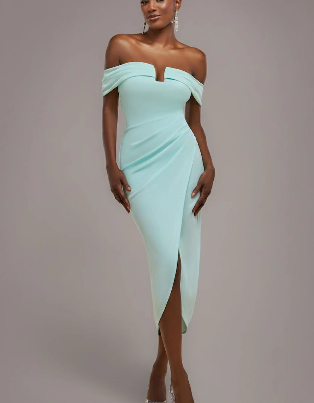 Off The Shoulder Chiffon Wing Scuba Crepe Midi Dress, 2 of 1