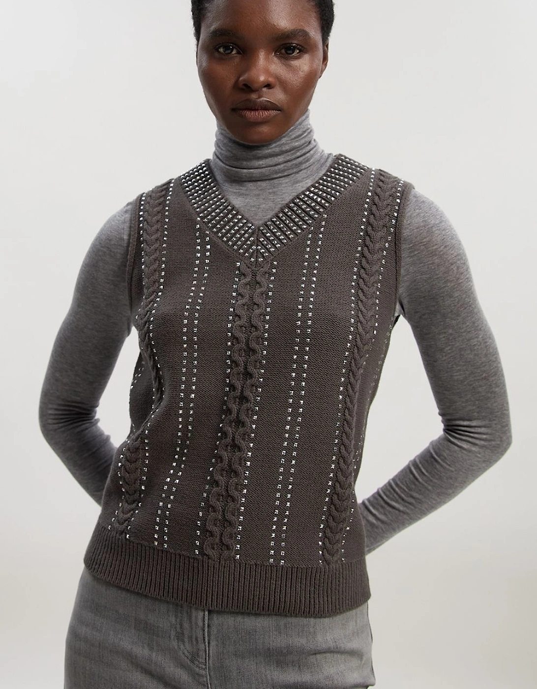 Embellished Hotfix V Neck Knit Tank, 2 of 1