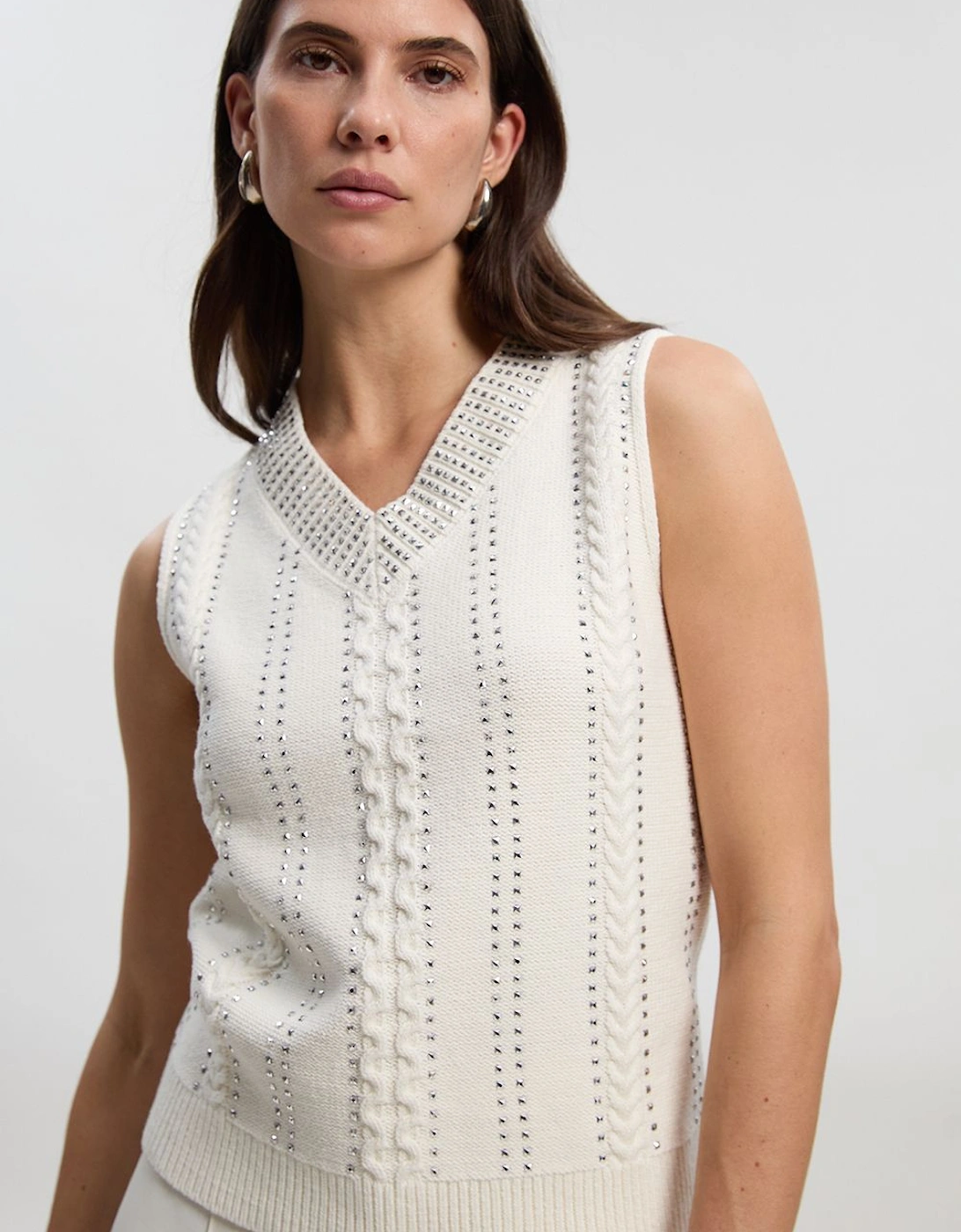 Embellished Hotfix V Neck Knit Tank, 2 of 1