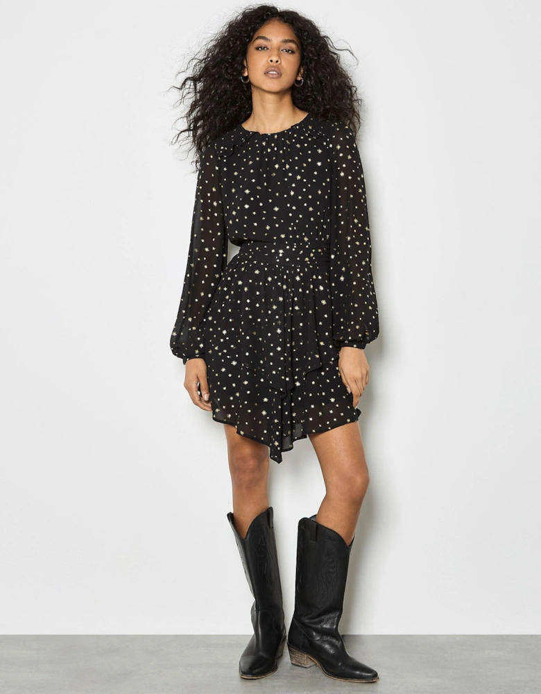 Gold Foil Star Chiffon Mini Dress