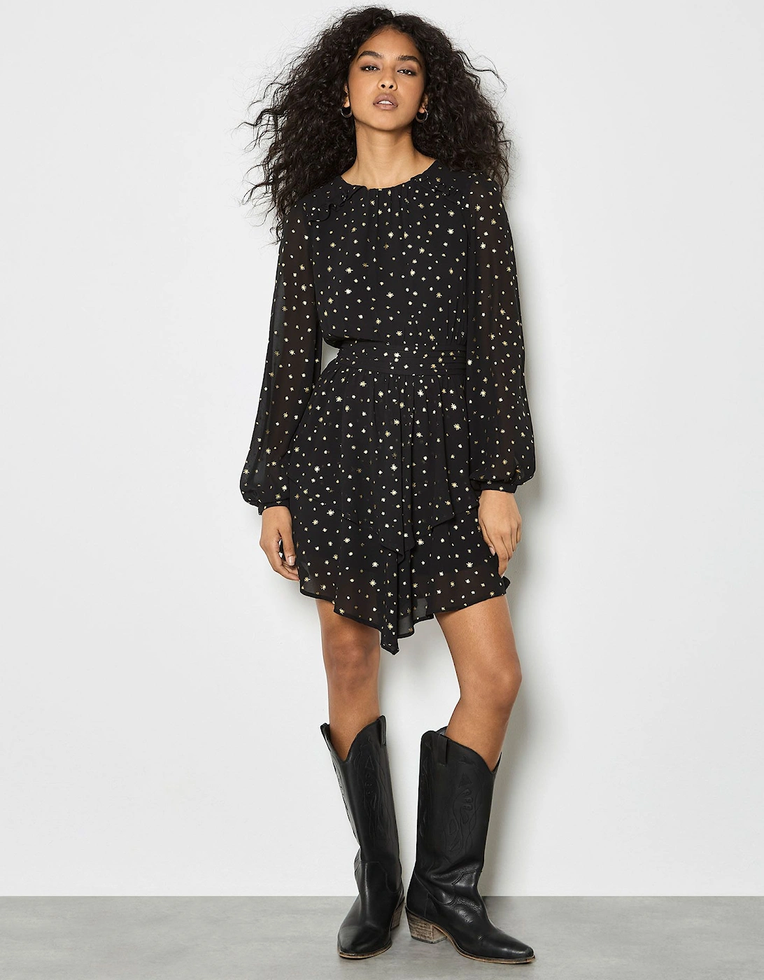 Gold Foil Star Chiffon Mini Dress, 2 of 1