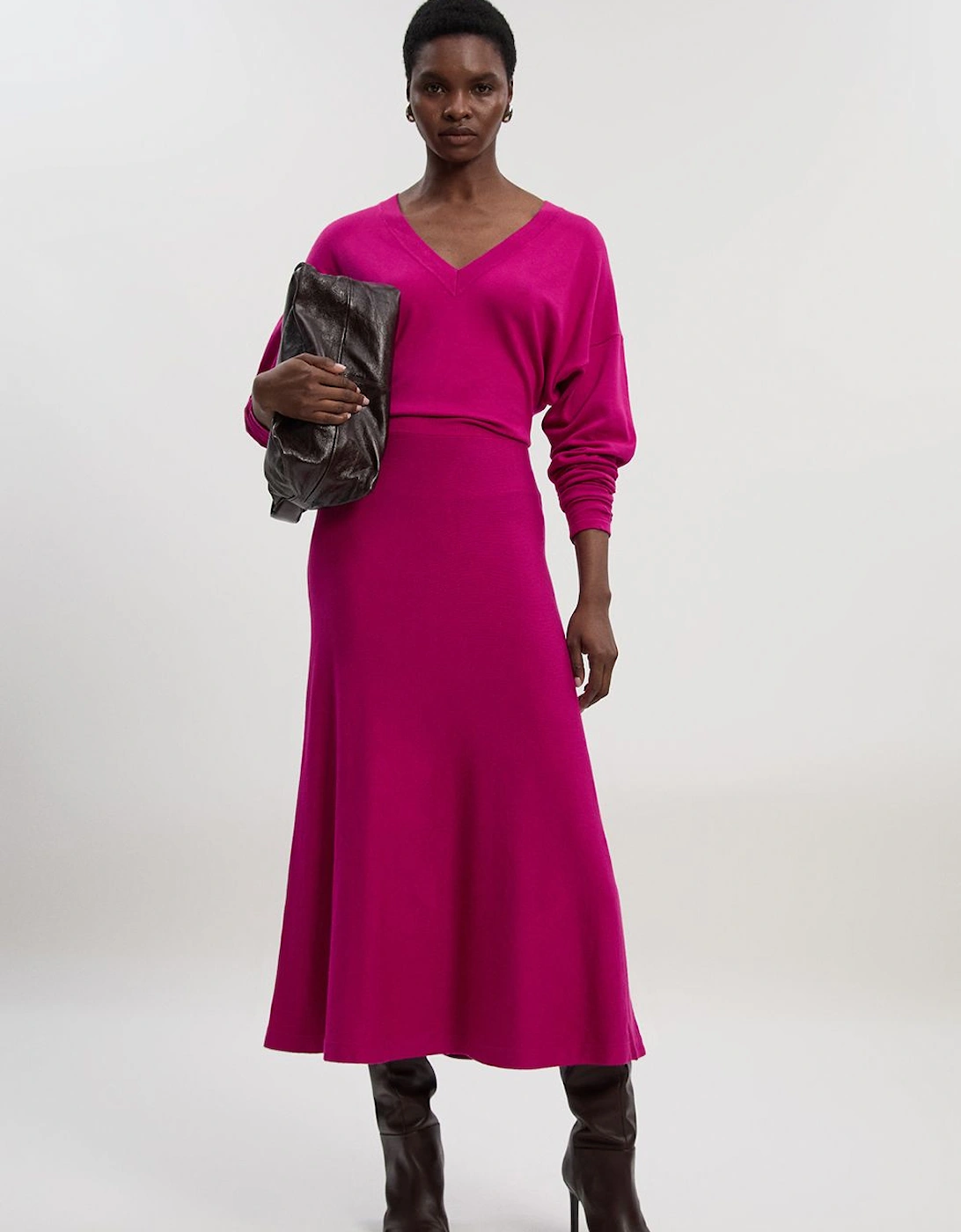 Viscose Blend V Neck Knit Midi Dress, 2 of 1