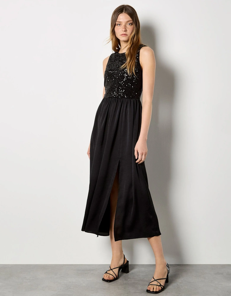Sequin Bodice Midi Dress
