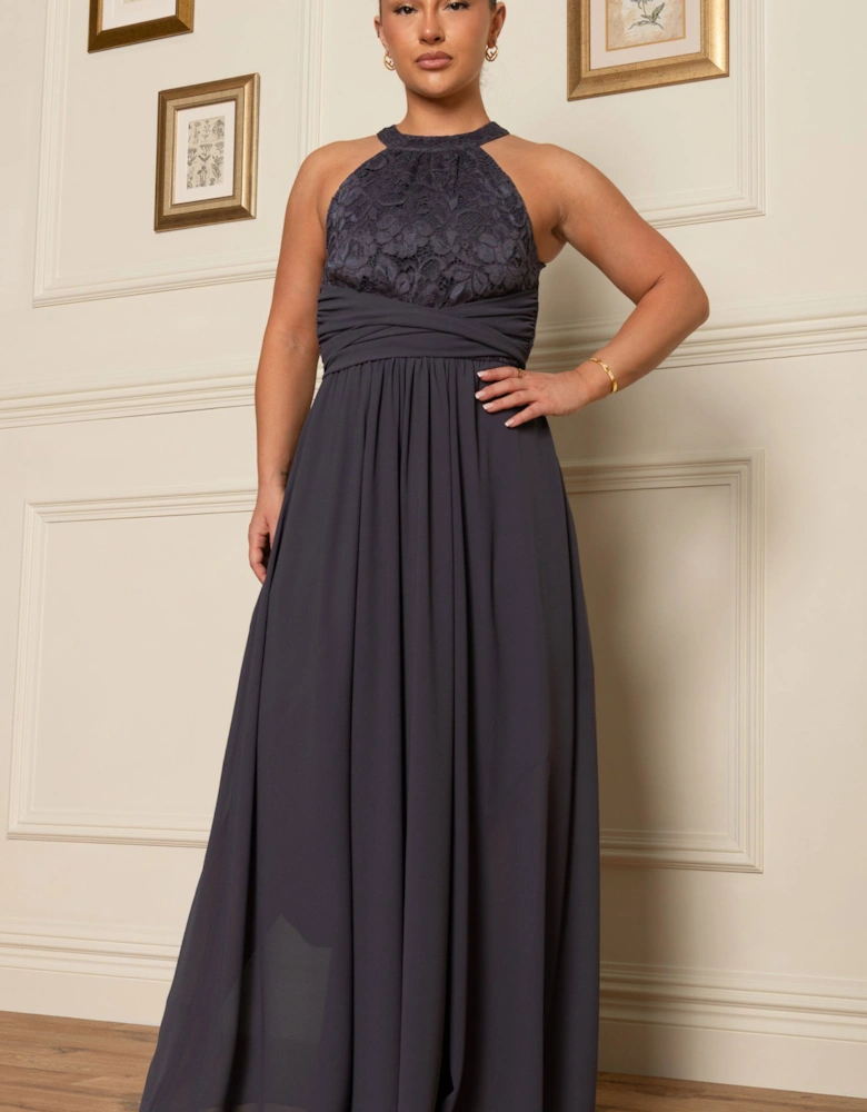 Halterneck Lace Bodice Maxi Dress