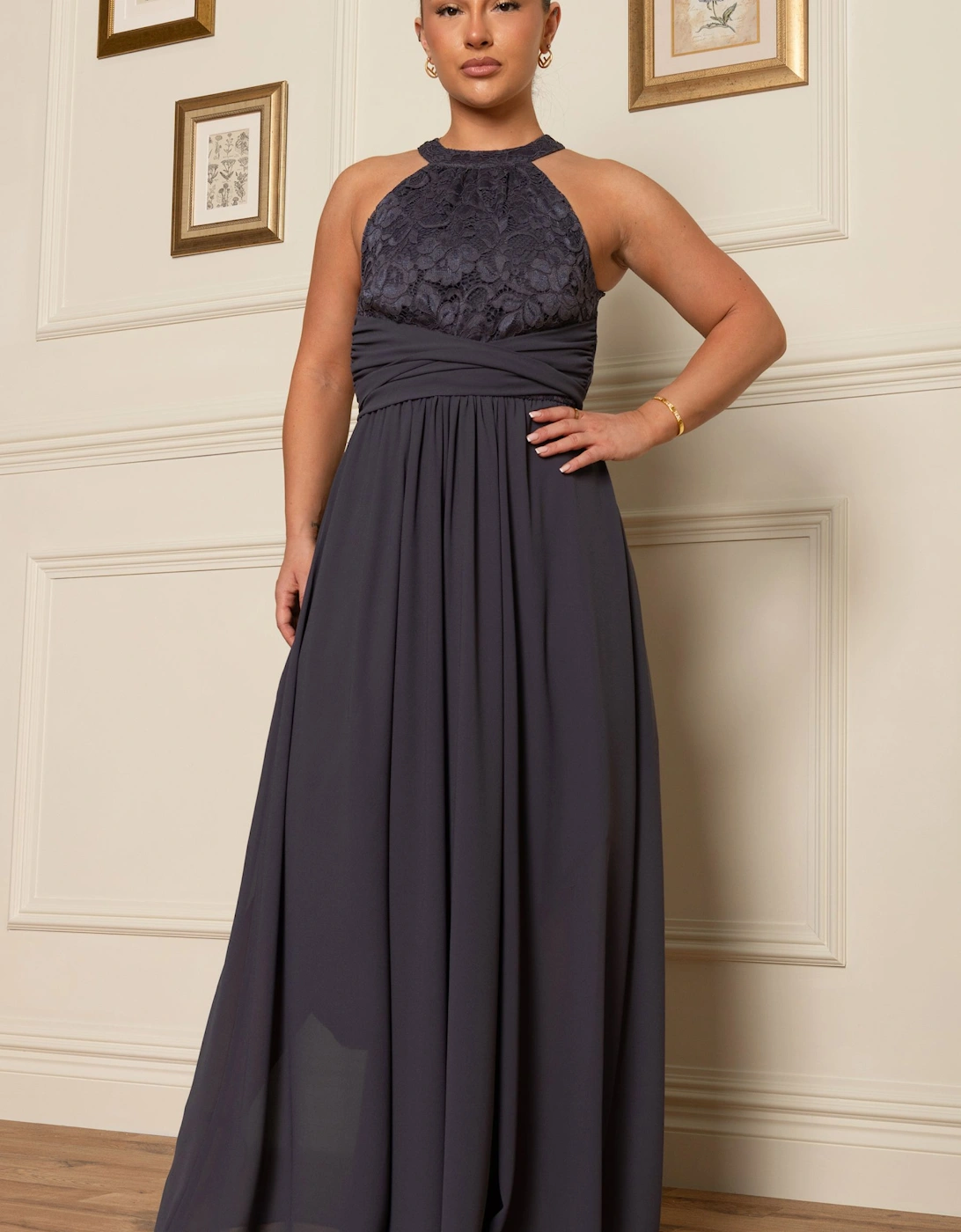 Halterneck Lace Bodice Maxi Dress, 2 of 1