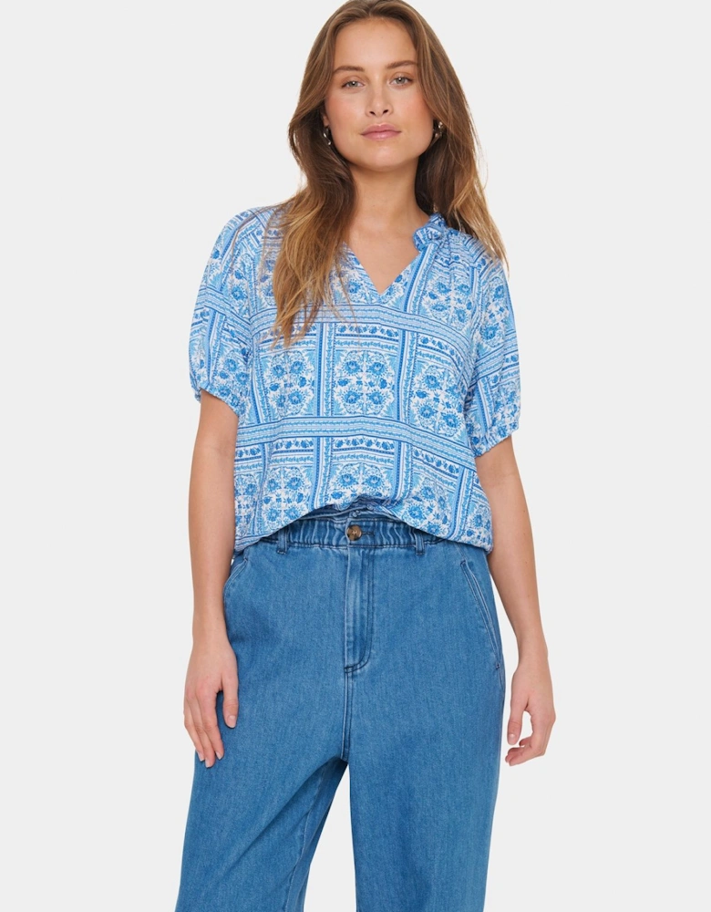 KaisaSZ High Neck Short Sleeve Blouse