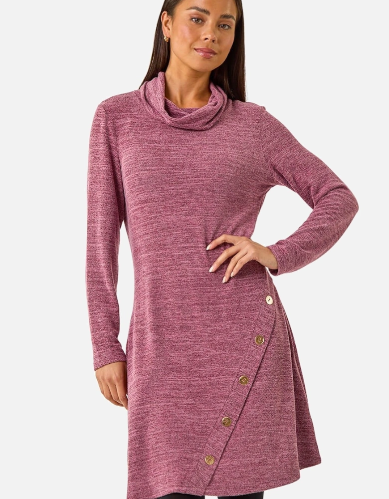 Petite Soft Marl Buttoned Cowl Neck Dress