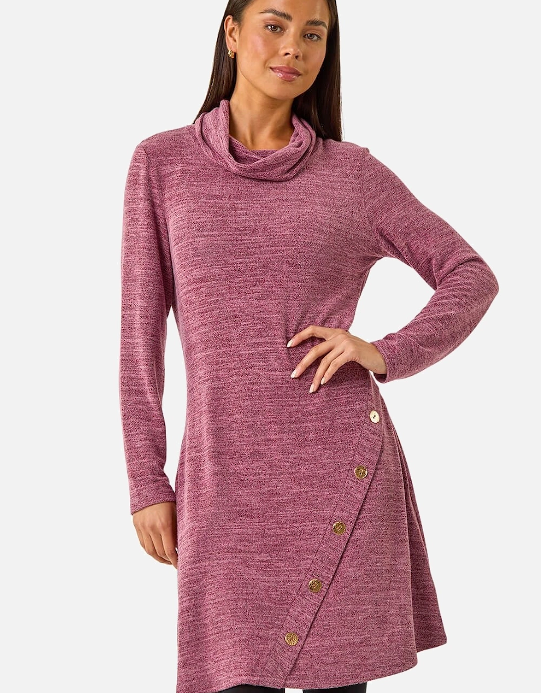 Petite Soft Marl Buttoned Cowl Neck Dress, 2 of 1