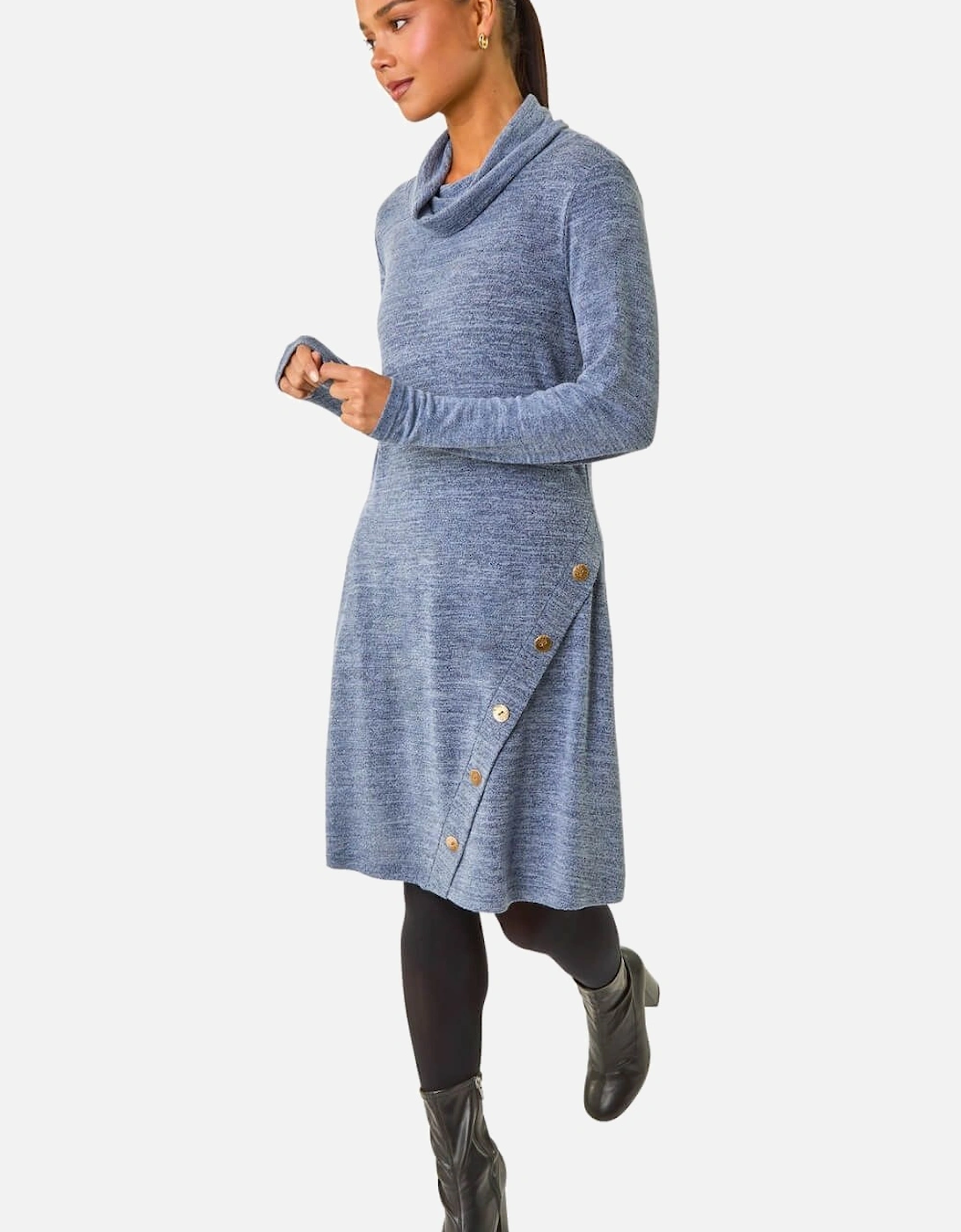 Petite Soft Marl Buttoned Cowl Neck Dress, 2 of 1