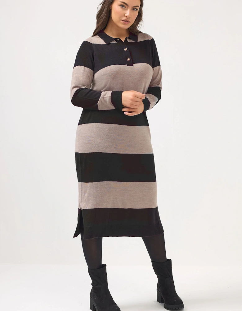 Rugby Collar Knitted Jumper Dress