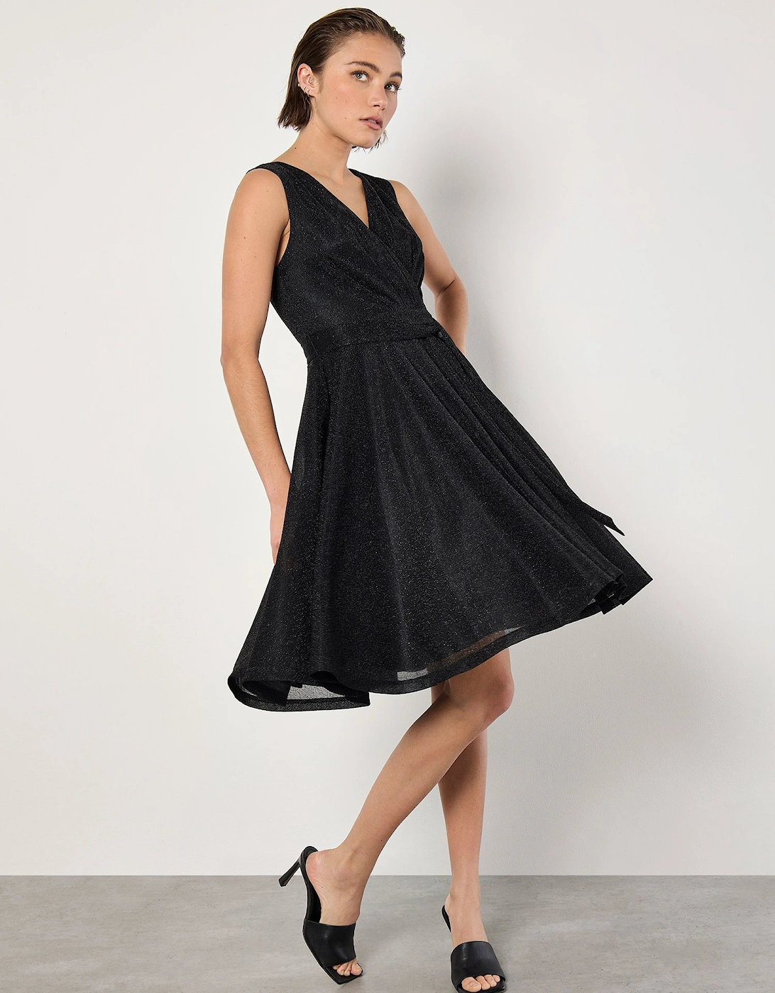 Metallic Pleat Skater Mini Dress, 2 of 1