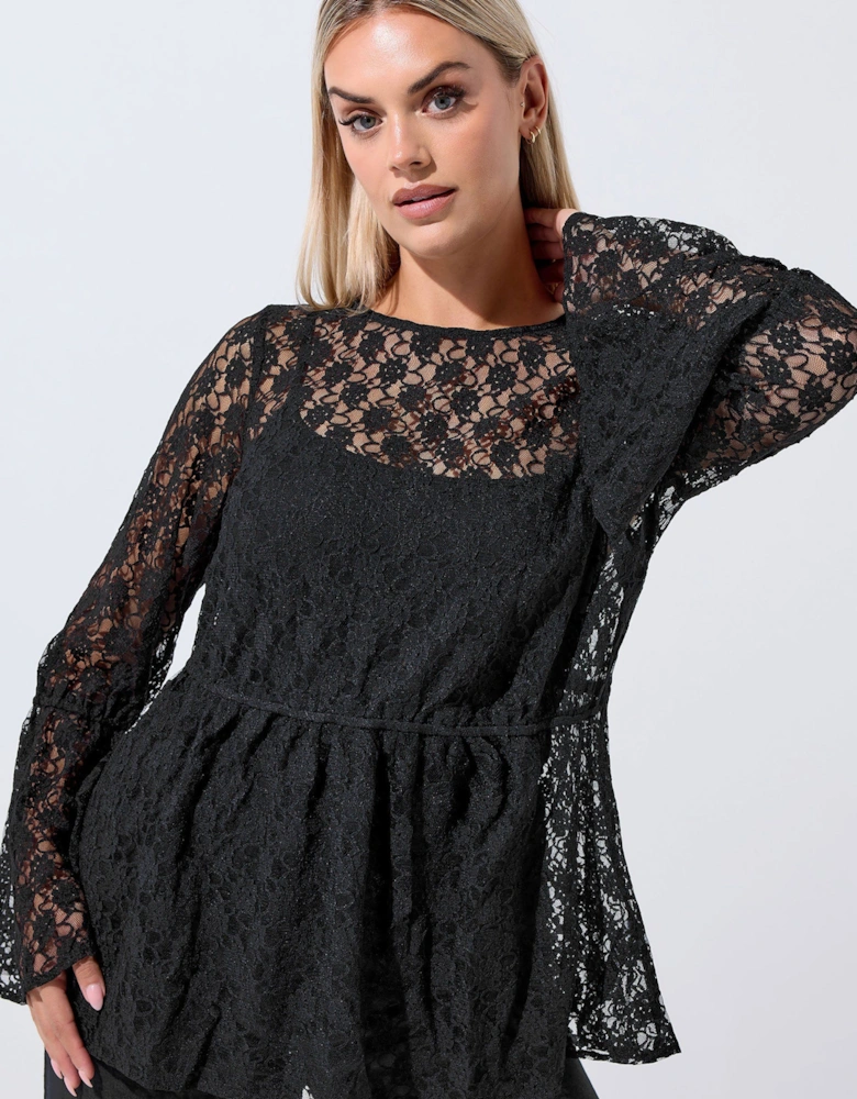 Lace Flare Sleeve Peplum Top