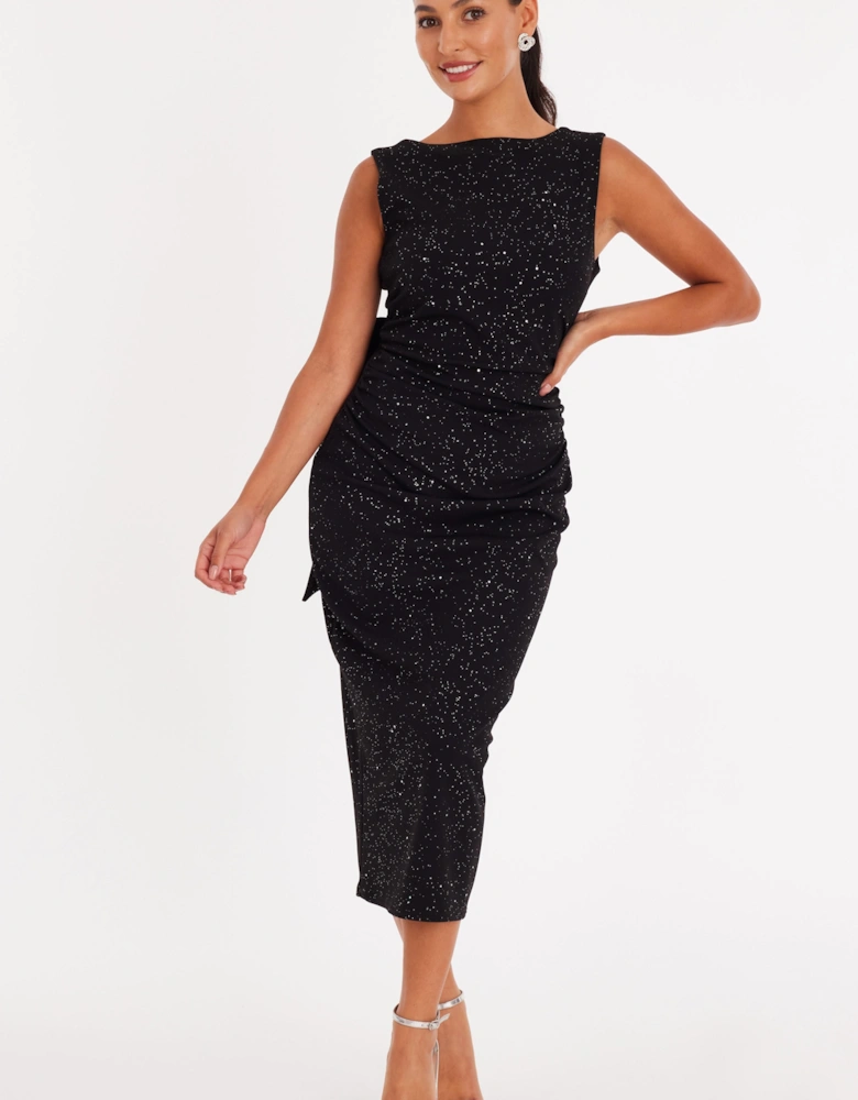 Black Petite Glitter Bow Midaxi Dress