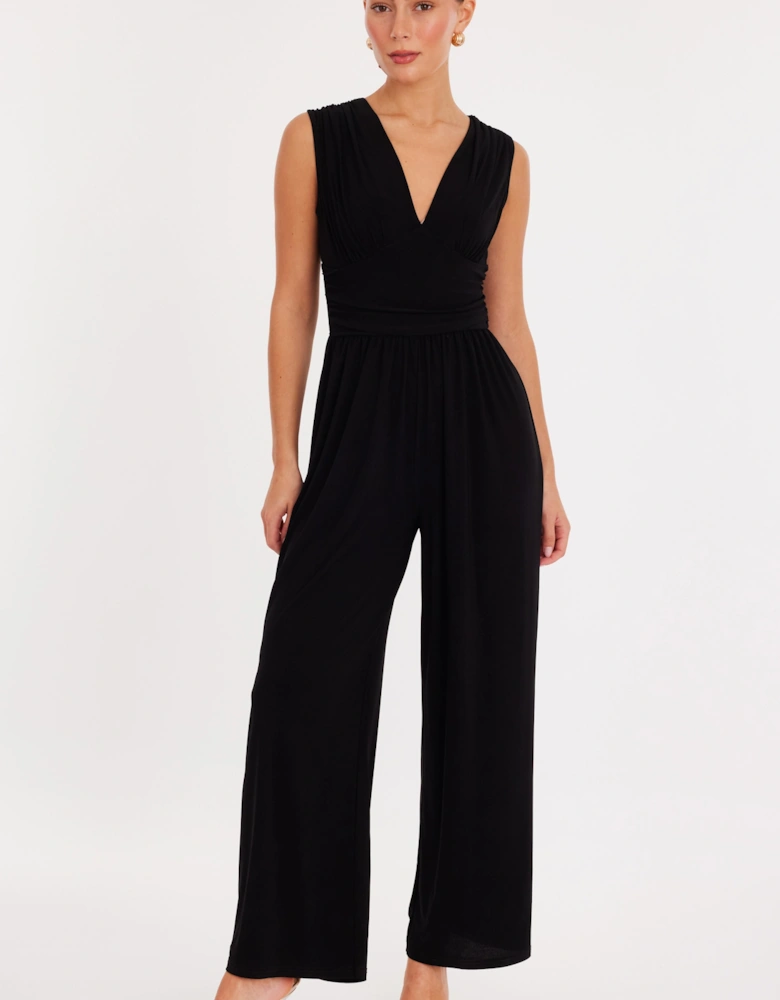 Black Ruched Wide Leg Jumpsuit