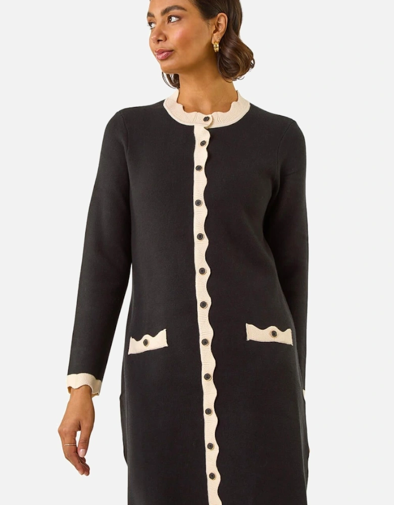 Scalloped Button Through Knit Dress