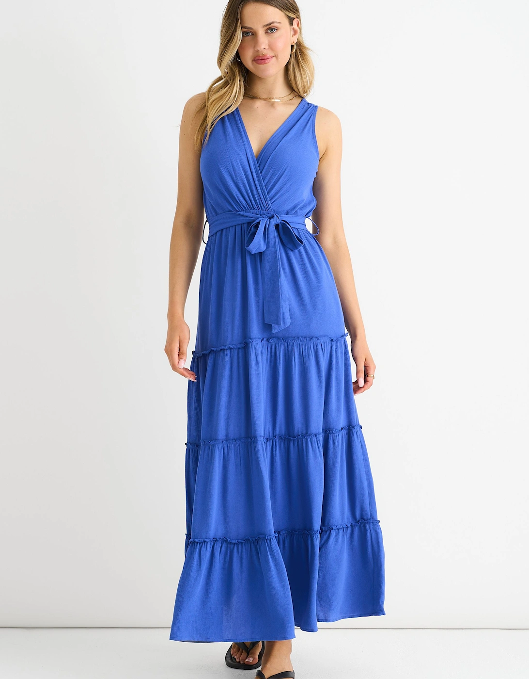Blue Viscose Wrap Tiered Maxi Dress, 2 of 1